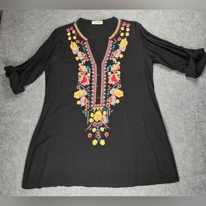 Floral Embroidered Tunic Top Large